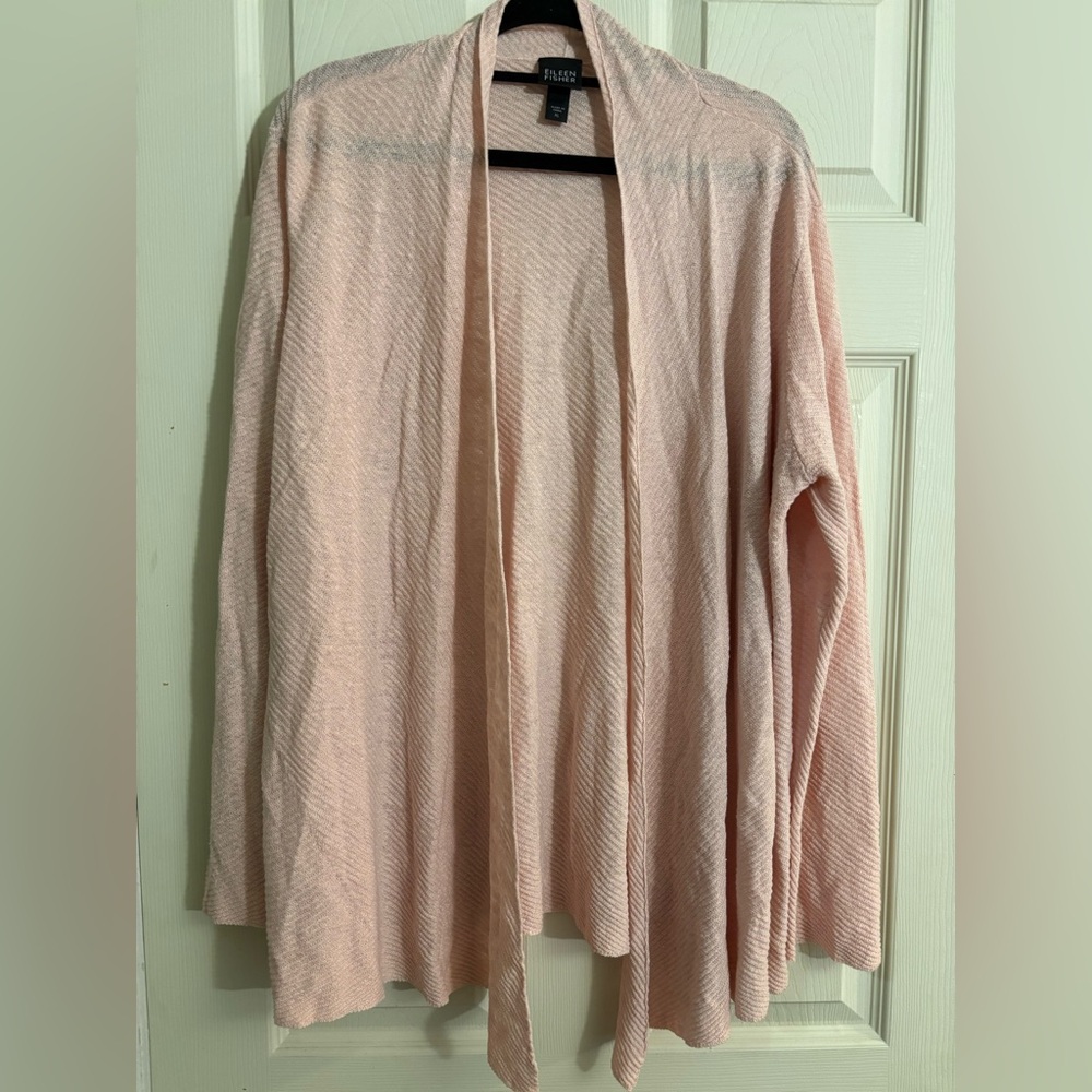 Eileen Fisher Pale Blush Full Linen Natural Fiber Fall Open-Front Cardigan